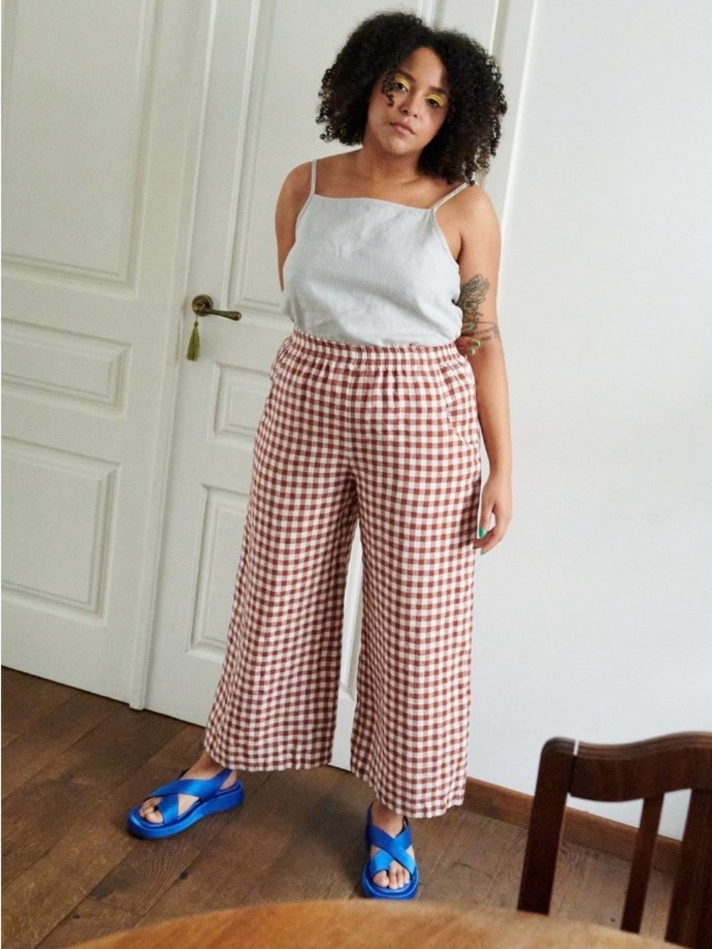Linenfox Ocean Linen Trousers size XL terracotta gingham